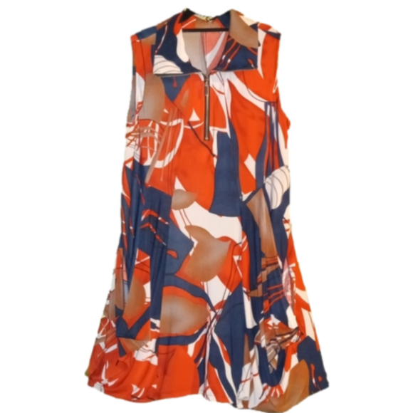 Vintage Women's Funky Abstract Print Front Zip Midi Dress Sz L - Picture 10 of 10